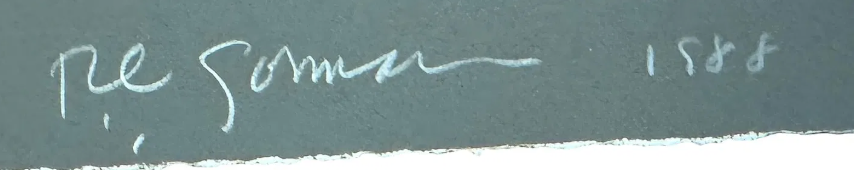 Signature with the name 'R.C. Gorman' and the year '1888' on a blue background