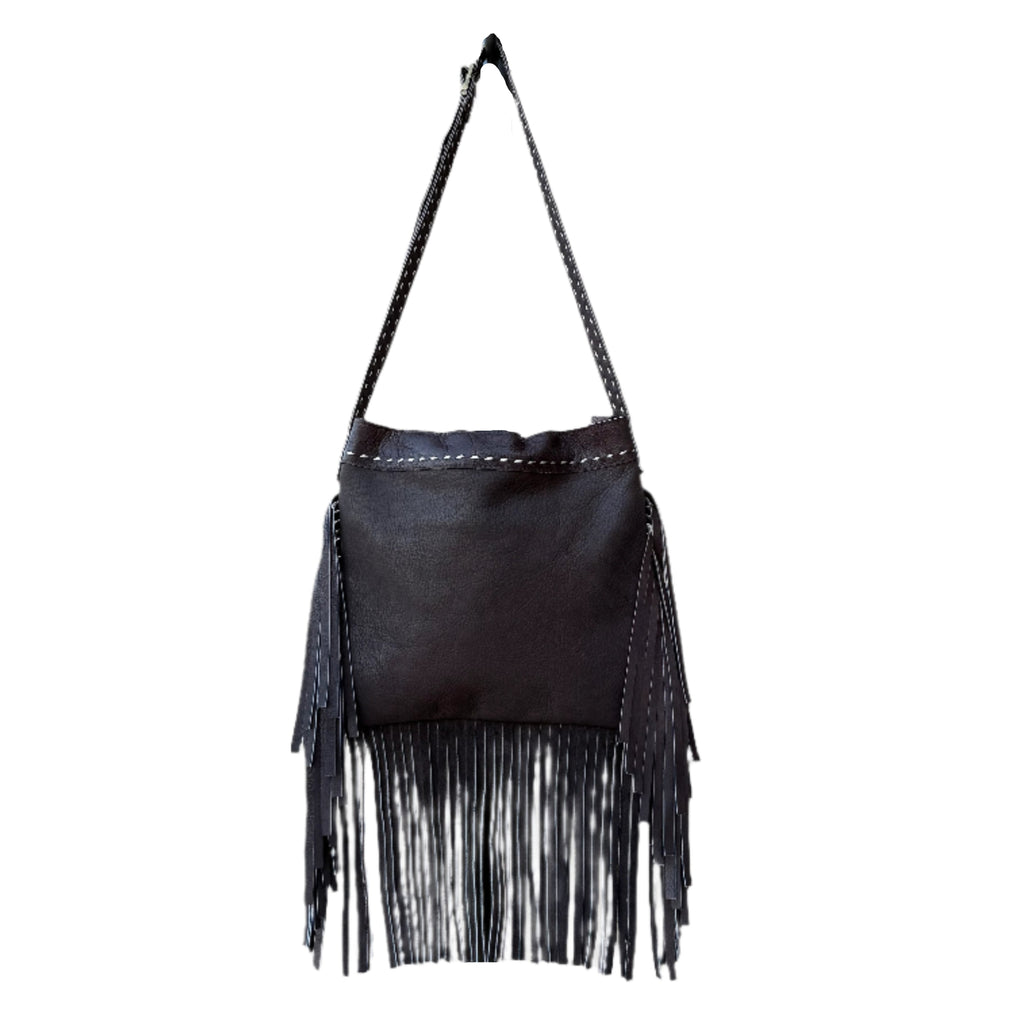 Brown leather bag with fringe