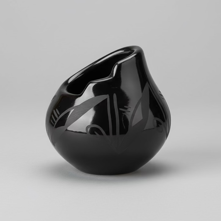 Black ceramic vase on a gray background