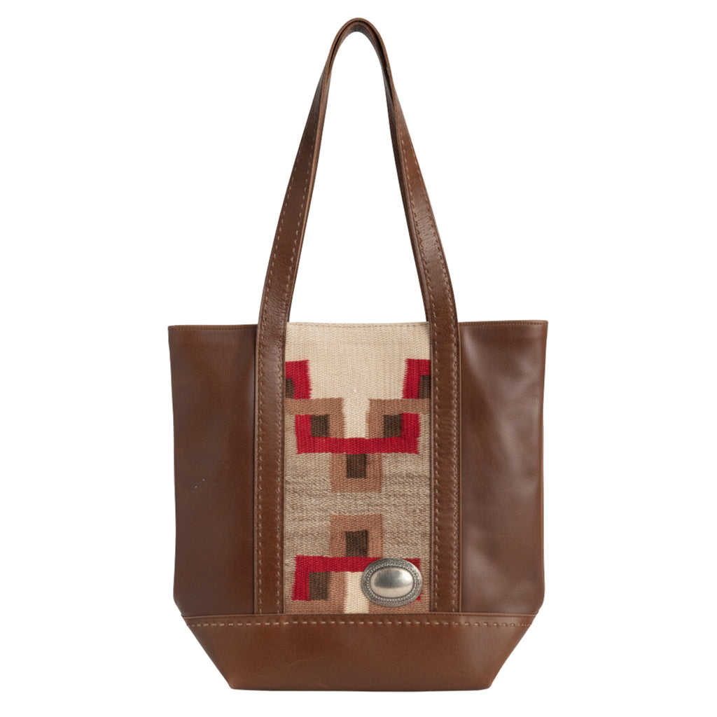 Brown leather bag with geometric pattern