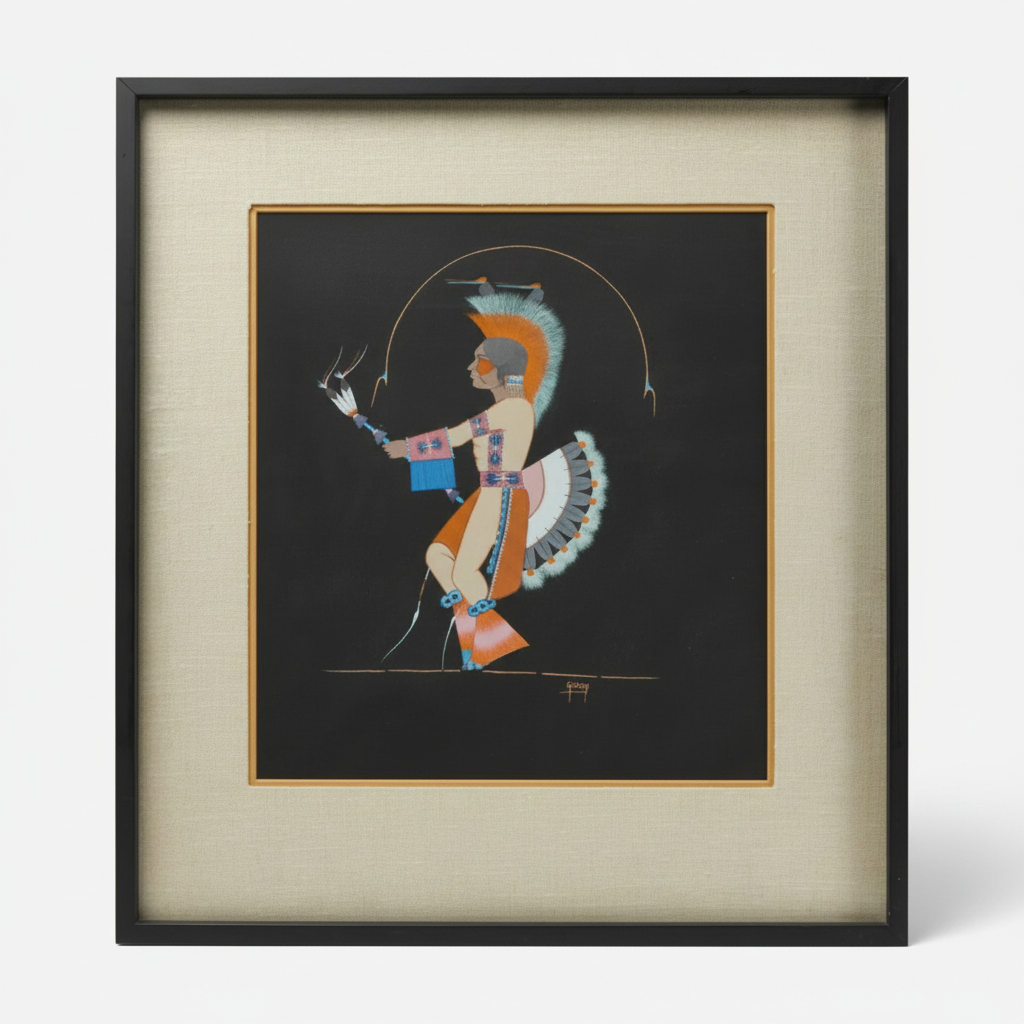 Framed artwork of a dancer with a black background