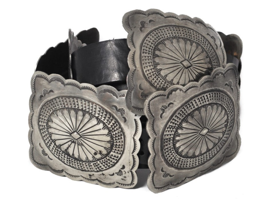 Black Leather Fluted Concho Belt