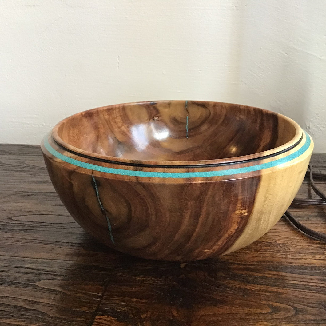 Wooden bowl with turquoise inlay